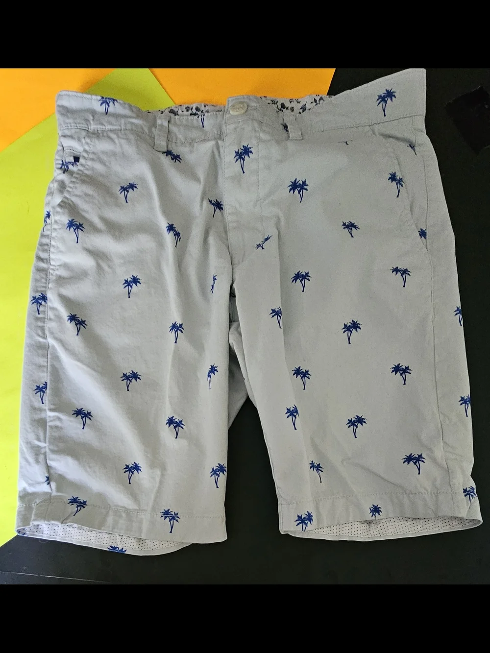 Men's Light Blue Palm Tree-Print Cotton Shorts Sz 30 Inseam 8